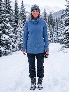 EU Columbia Glacial Fleece Cowl Neck Blue Tunic Sweater